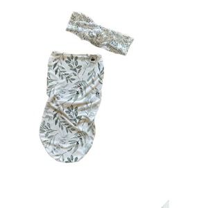 NEW Buddha Babe Co Cocoon Swaddle and Headband Organic Bamboo Set Eucalyptus